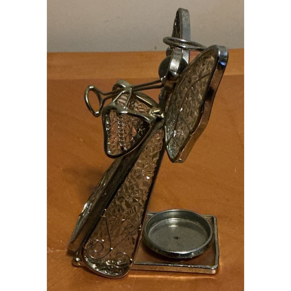 Set Of 3 Textured‎ Glass Angel Figurine Tealight Holder Holding Instruments - Picture 8 of 14